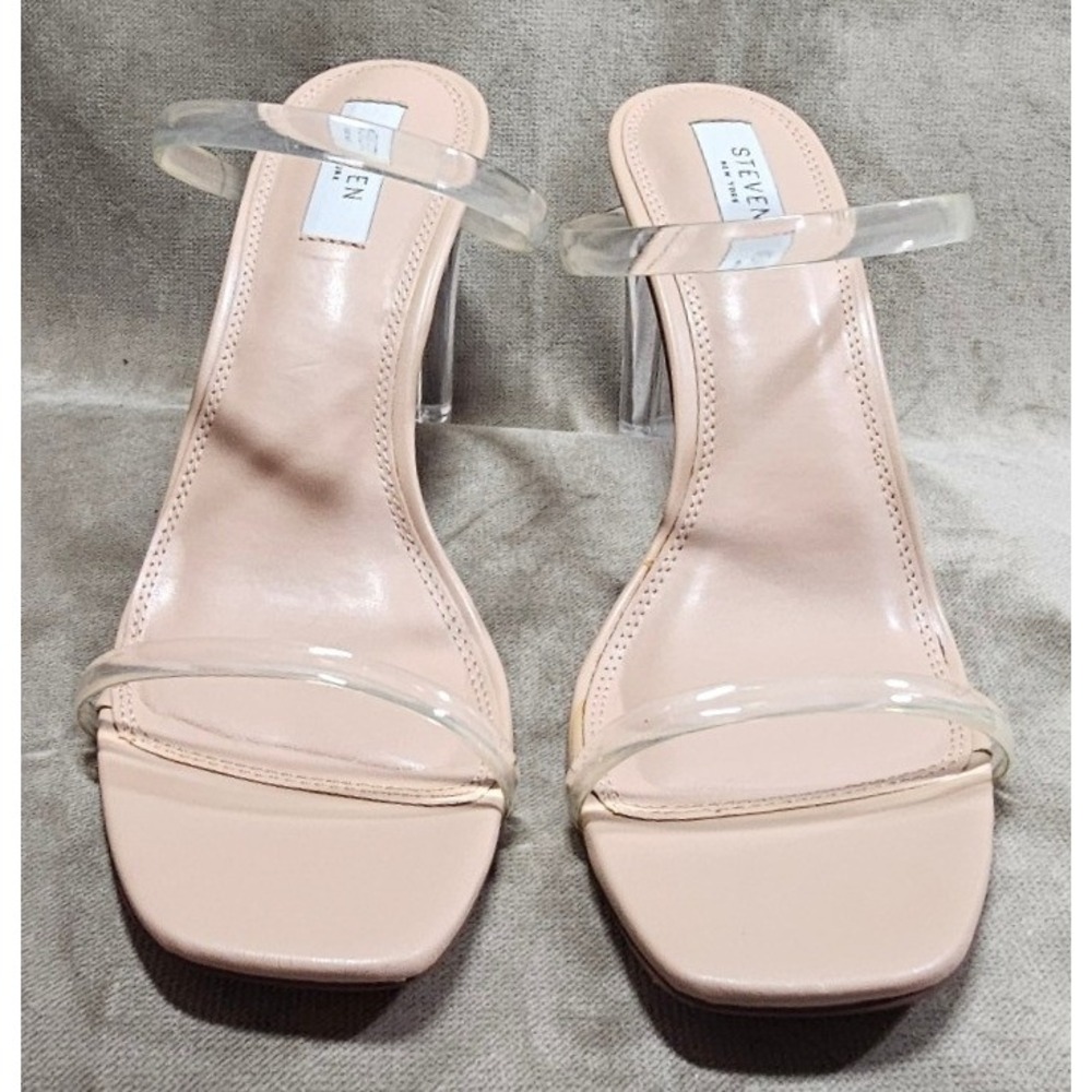 Steven New York Jercy Blush Clear Strap Transparent Block Heel Sandals Size 11